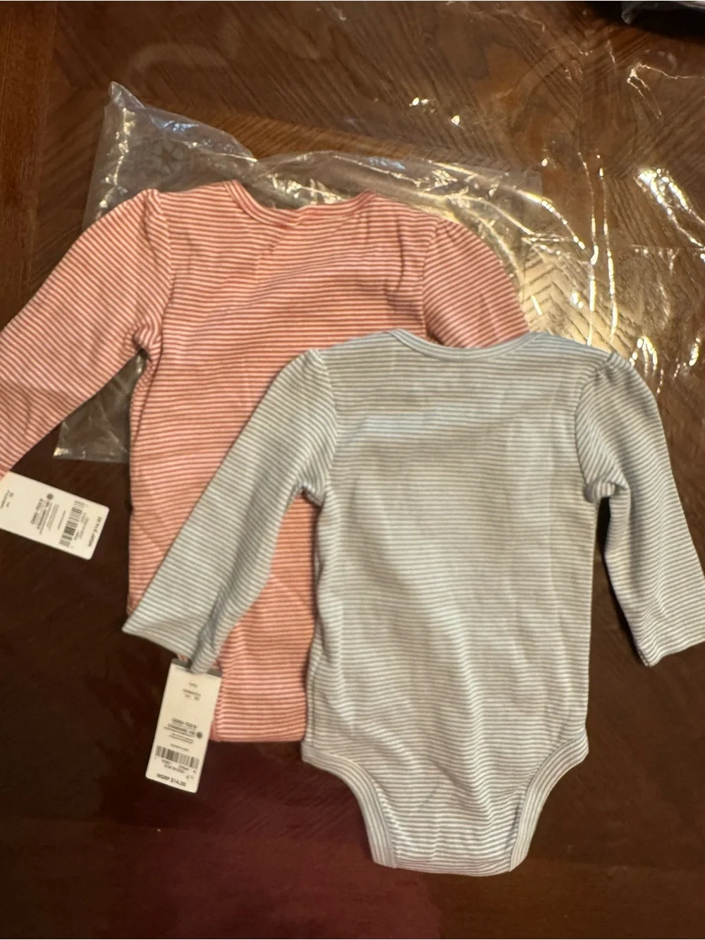 Carter's Blue & Pink Striped Long-Sleeve Baby One-Pieces with Heart and Kitty